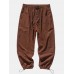 Mens Solid Color Multi Pocket Mid Waist Drawstring Cargo Pants