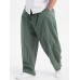 Plus Size Mens 100  Cotton Solid Color Loose Wide Leg Pants With Pocket