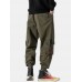 Mens Letter Print Push Buckle Pocket Cotton Drawstring Cuffed Cargo Jogger Pants