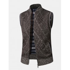 Mens Knitted Zip Up Slant Pocket Casual Sleevless Vests