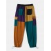 Men Patchwork Color Block Side Pockets Drawstring Street Pants